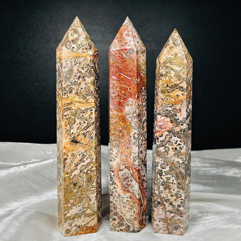 Natural Leopard print single-tip large pillar  Heal ing Gemstone Home Decor