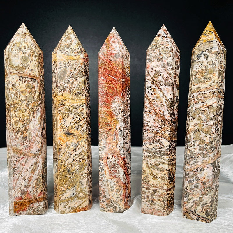 Natural Leopard print single-tip large pillar  Heal ing Gemstone Home Decor