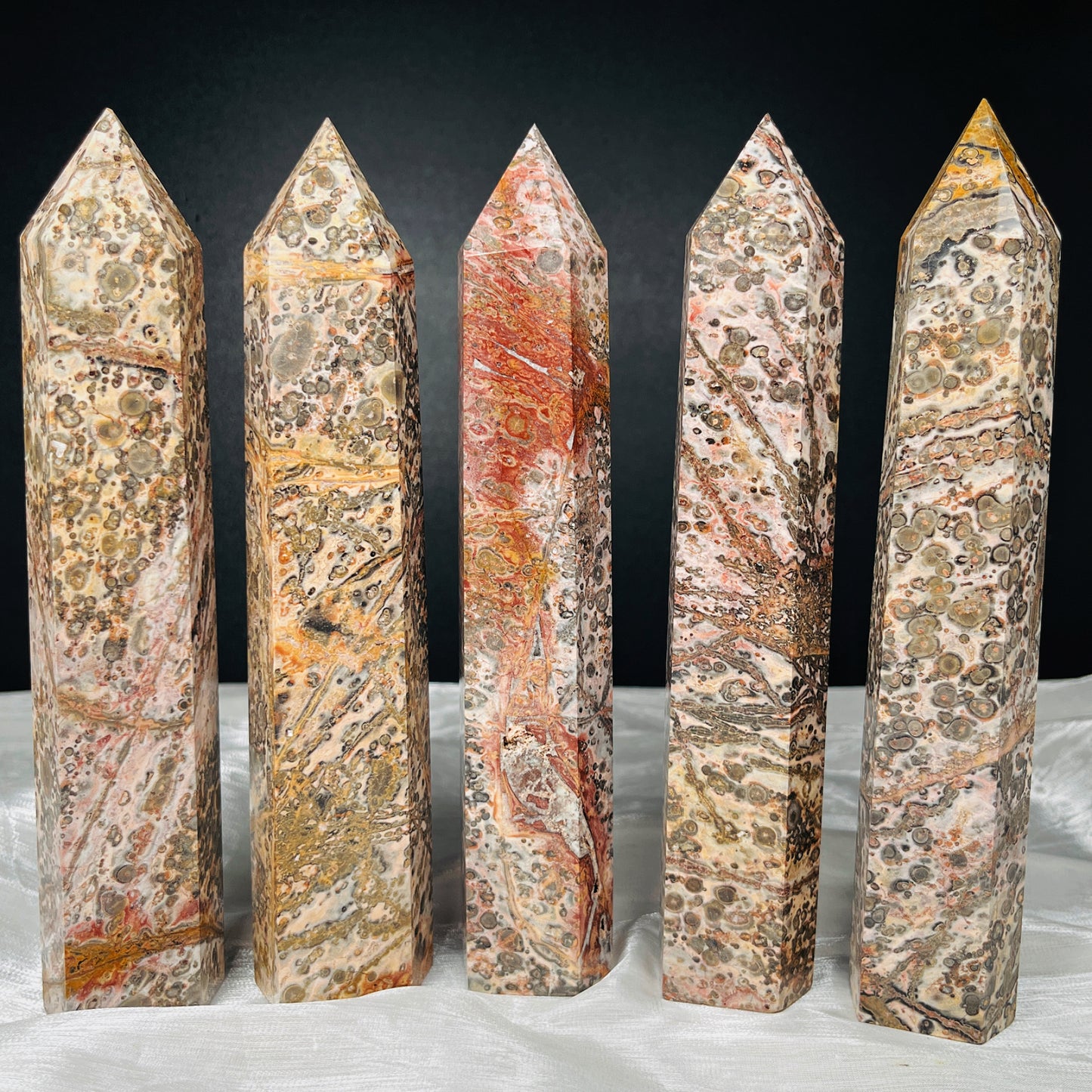 Natural Leopard print single pointed pillar Heal ing Gemstone Home Decor