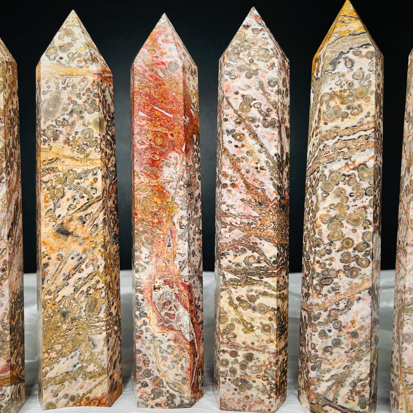 Natural Leopard print single pointed pillar Heal ing Gemstone Home Decor