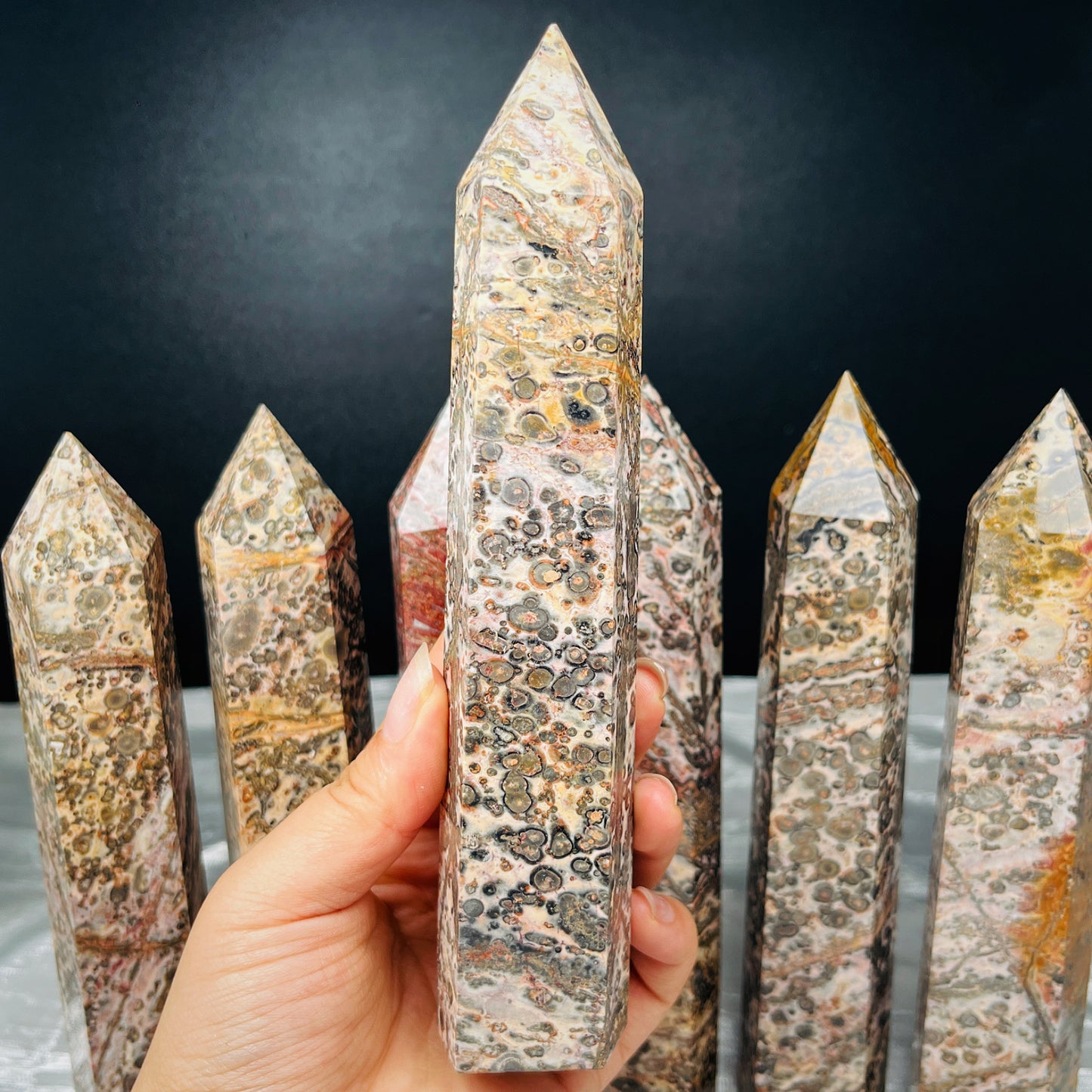 Natural Leopard print single pointed pillar Heal ing Gemstone Home Decor