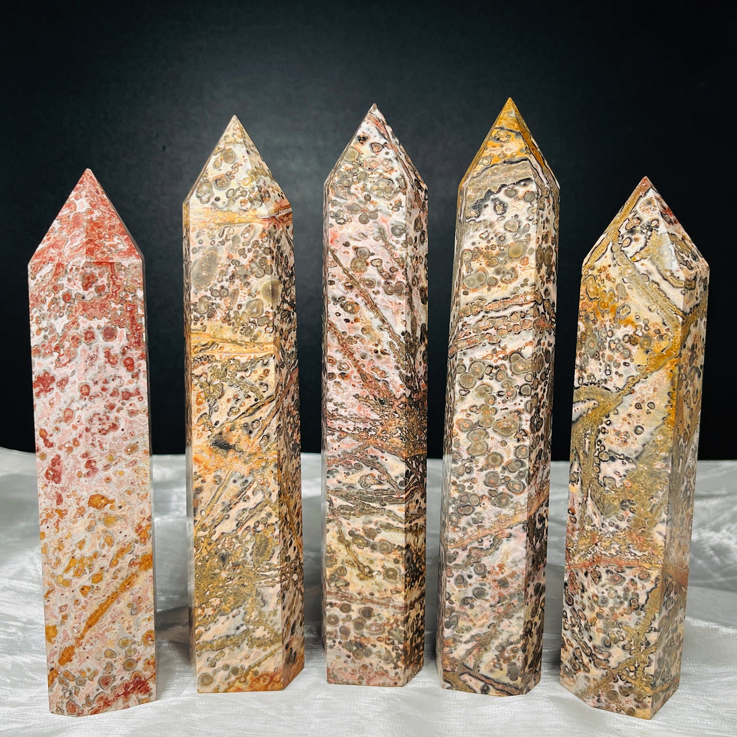 Natural Leopard print single pointed pillar Heal ing Gemstone Home Decor