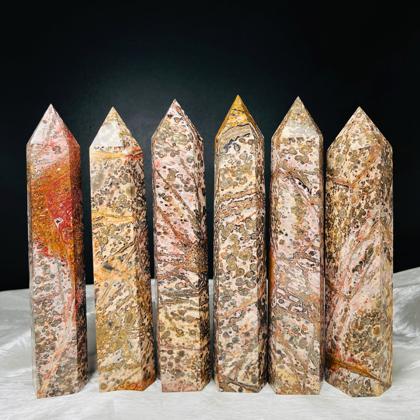 Natural Leopard print single pointed pillar Heal ing Gemstone Home Decor