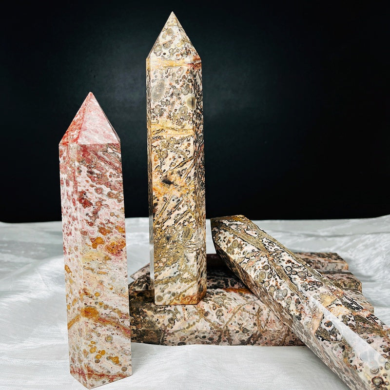 Natural Leopard print single-tip large pillar  Heal ing Gemstone Home Decor