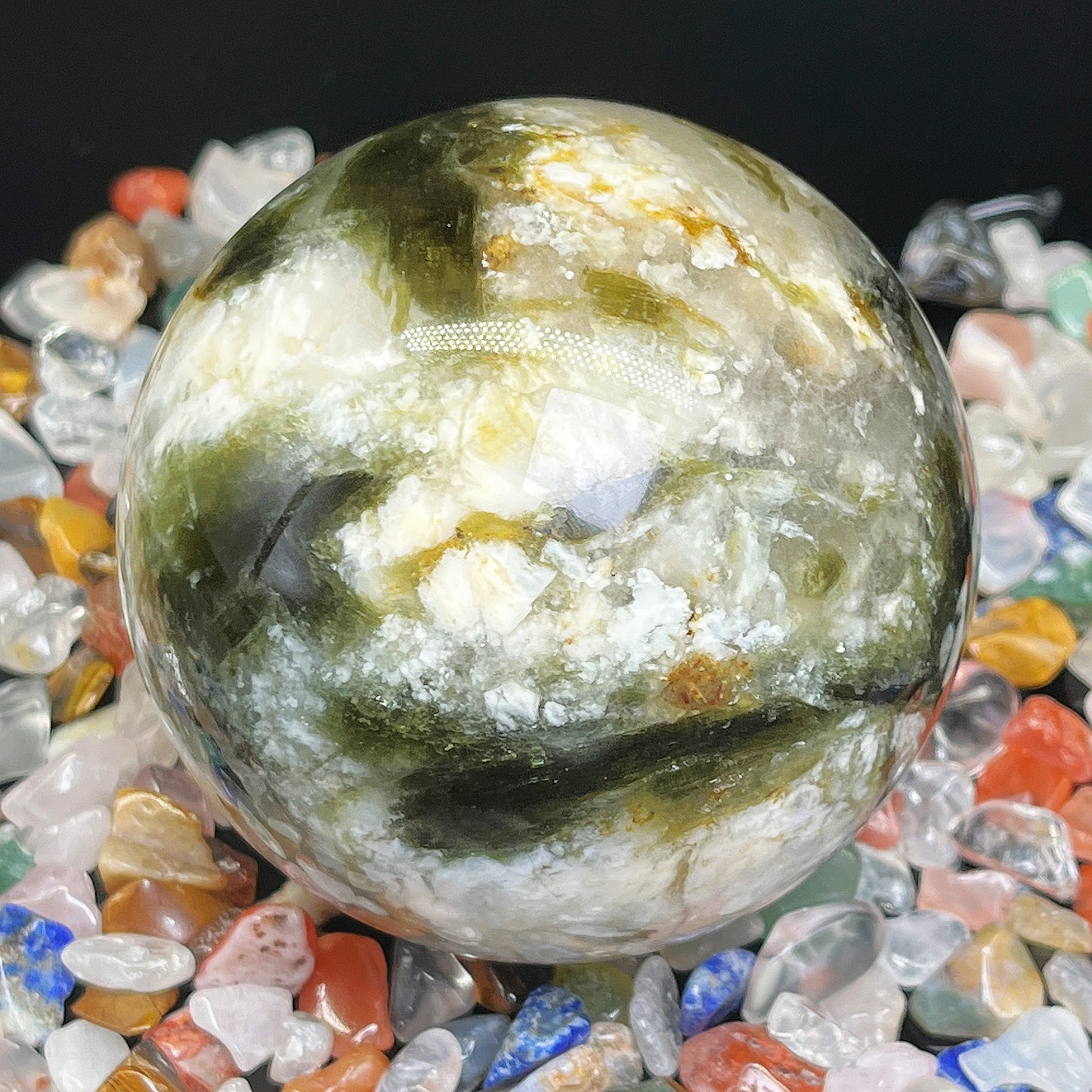 Natural White moonlight green tourmaline ball Heal ing Gemstone Home Decor
