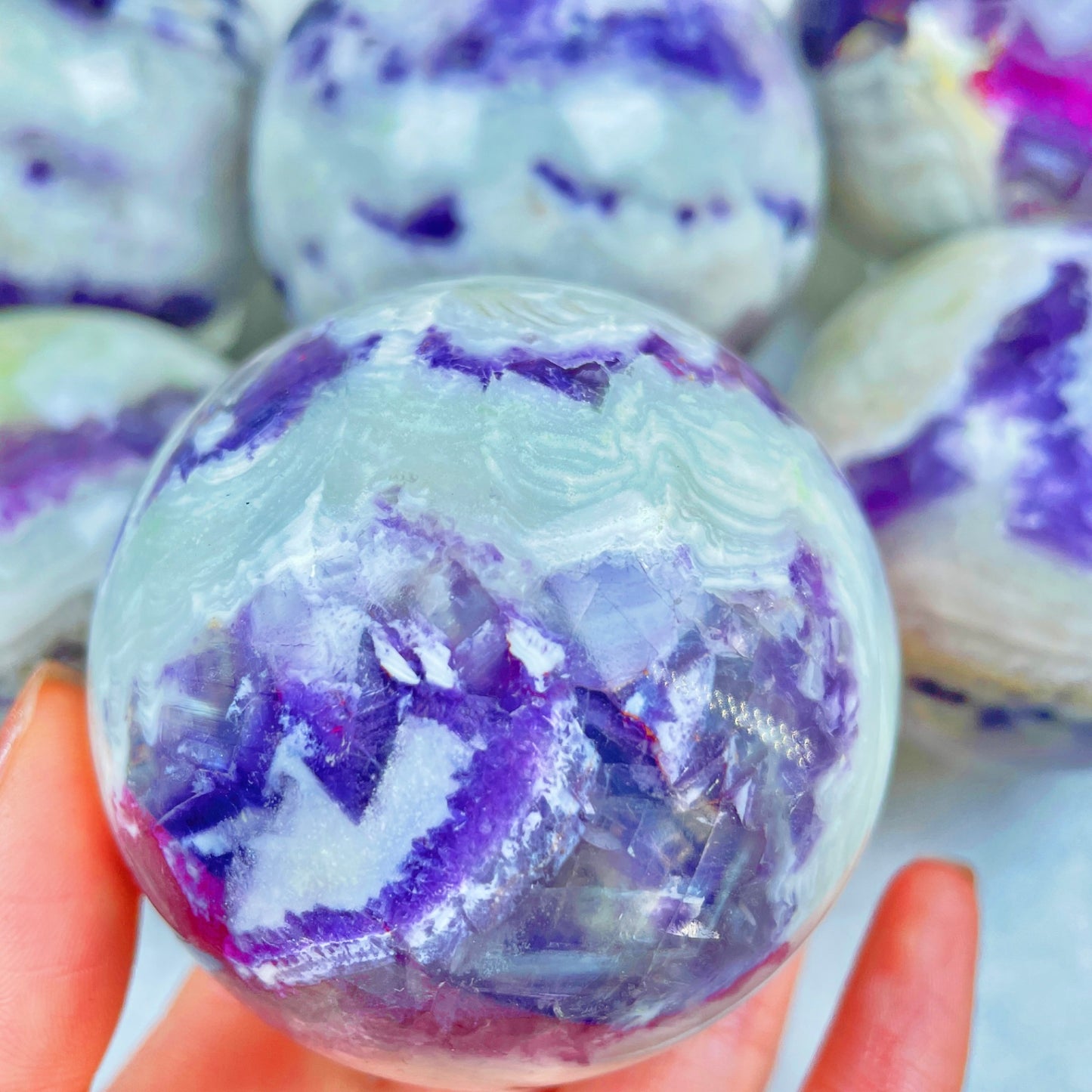 Blue purple fluorite sphere