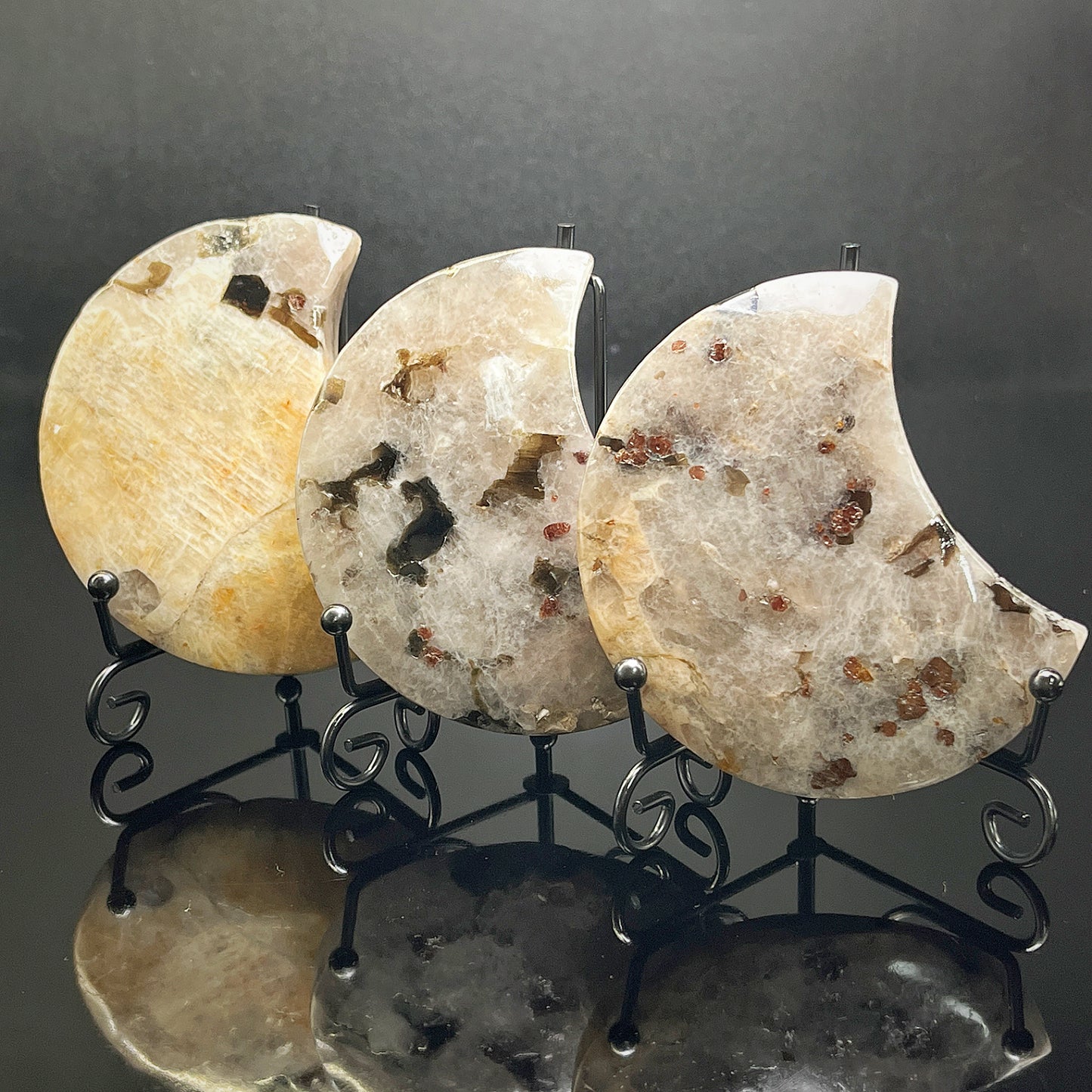 Natural Garnet tourmaline silver mica moon Heal ing Gemstone Home Decor