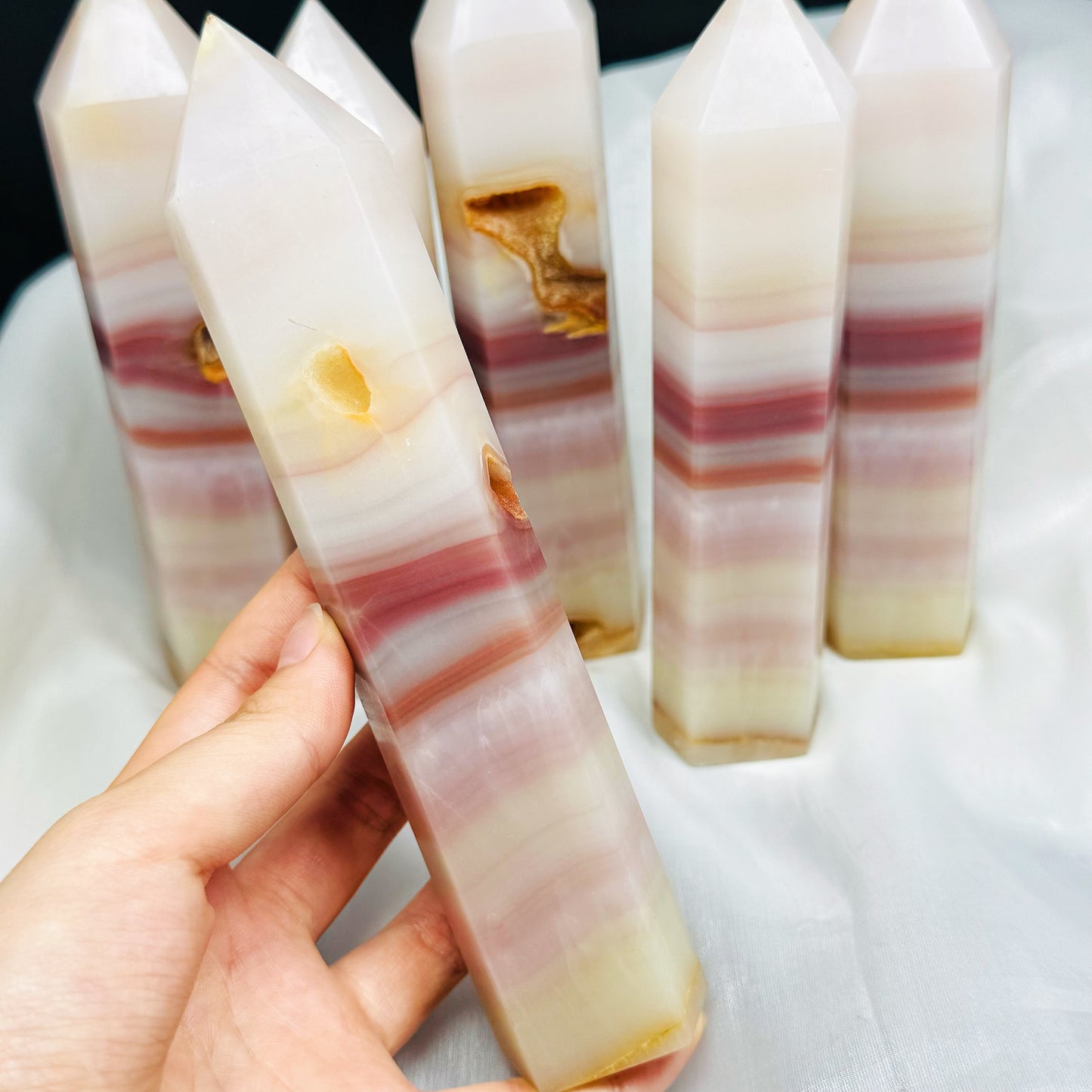 Natural Colorful jade single pointed pillar Heal ing Gemstone Home Decor