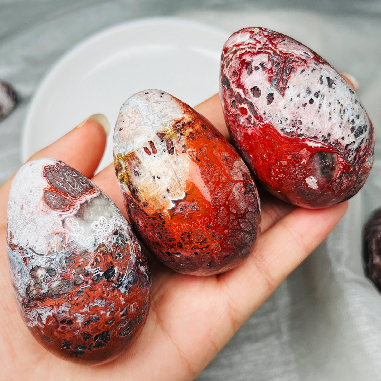 Natural Red striped Mexican egg Heal ing Gemstone Home Decor