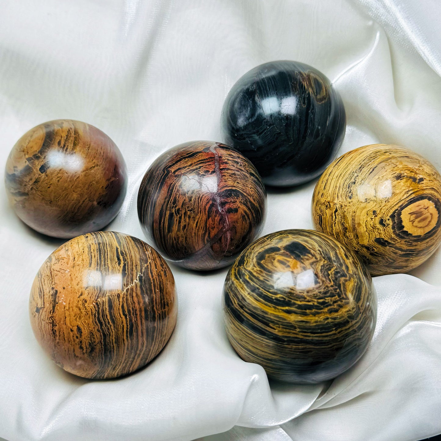 Natural Black yellow patterned stone ball Heal ing Gemstone Home Decor