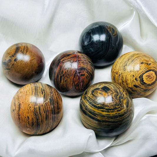 Natural Black yellow patterned stone ball Heal ing Gemstone Home Decor