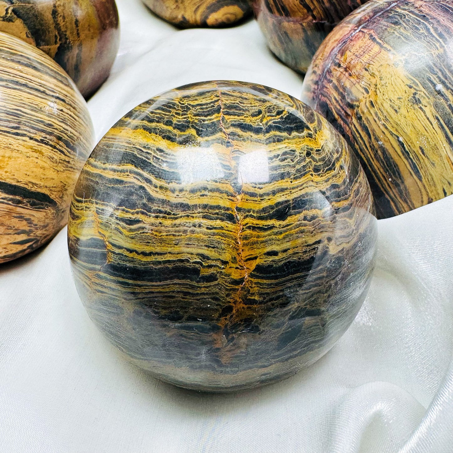Natural Black yellow patterned stone ball Heal ing Gemstone Home Decor