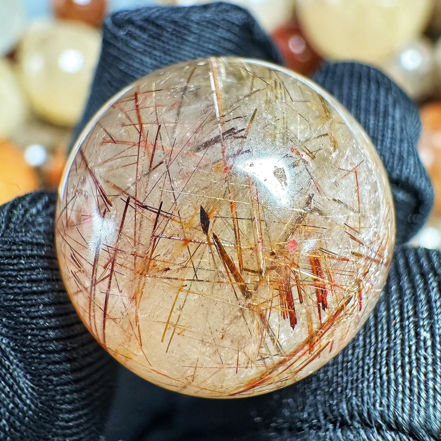 Natural Golden haired crystal ball Heal ing Gemstone Home Decor
