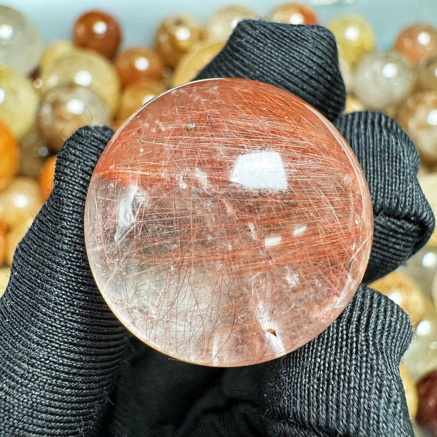 Natural Golden haired crystal ball Heal ing Gemstone Home Decor
