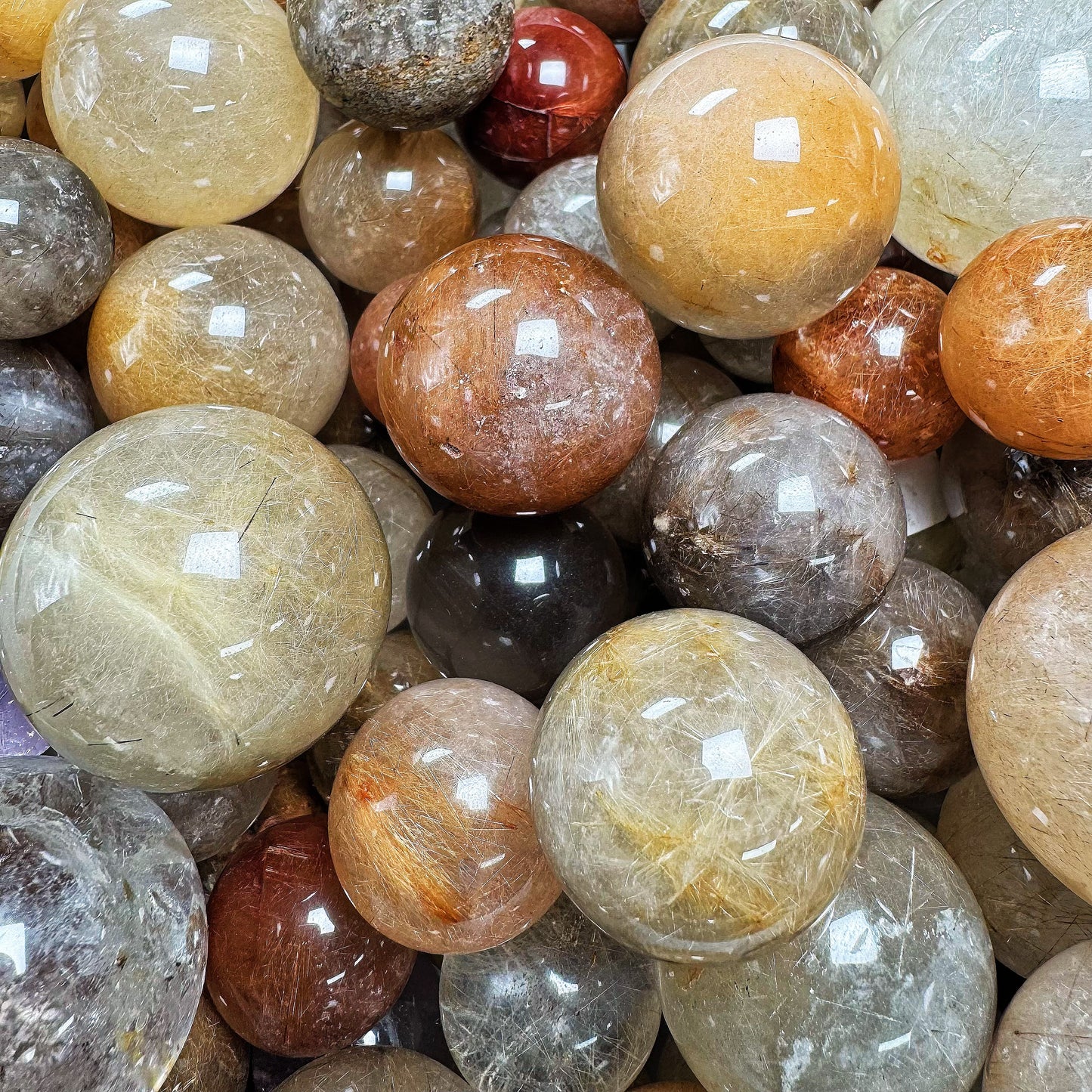 Natural Golden haired crystal ball Heal ing Gemstone Home Decor