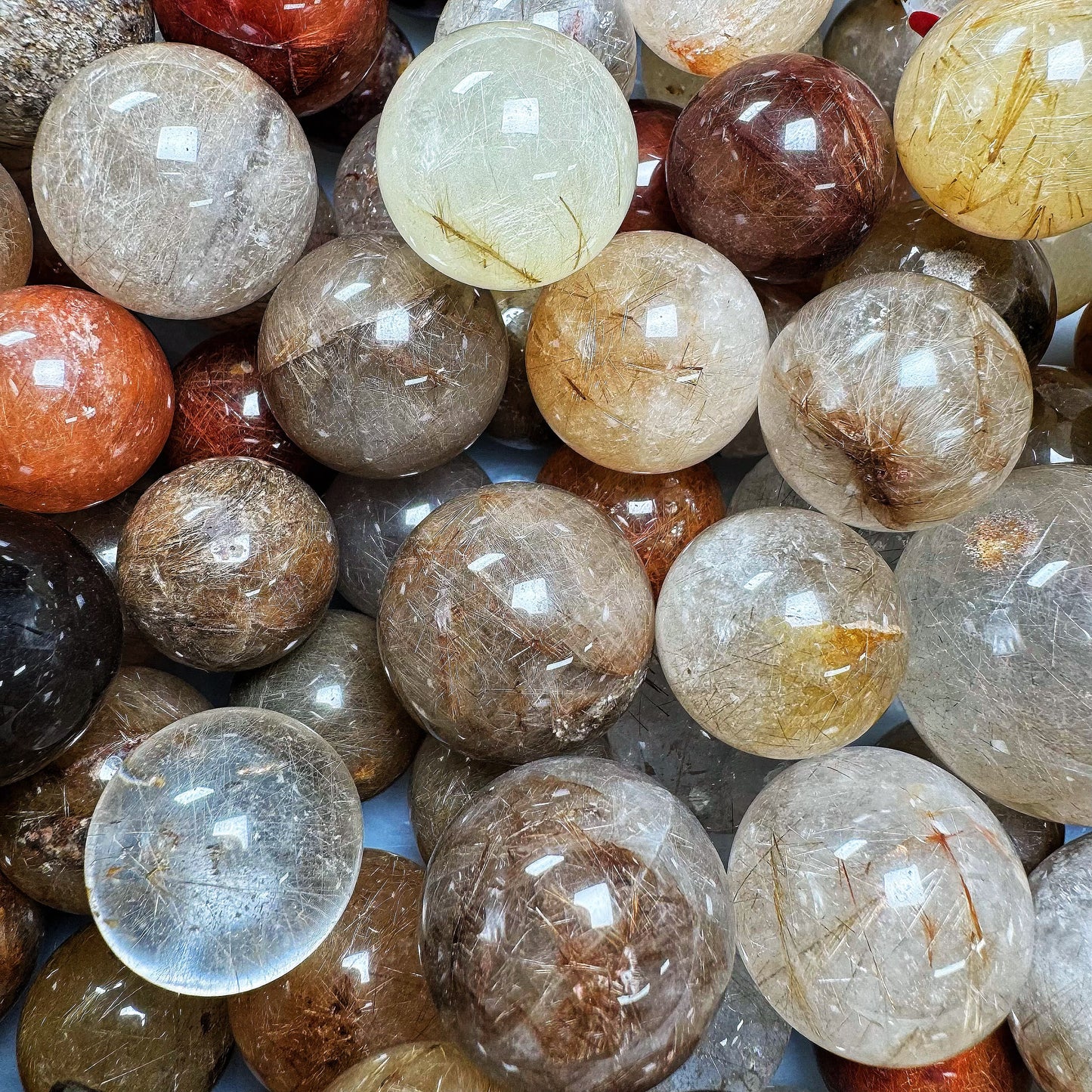Natural Golden haired crystal ball Heal ing Gemstone Home Decor