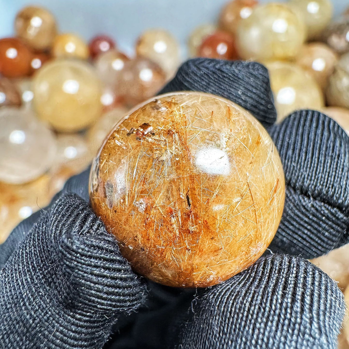 Natural Golden haired crystal ball Heal ing Gemstone Home Decor
