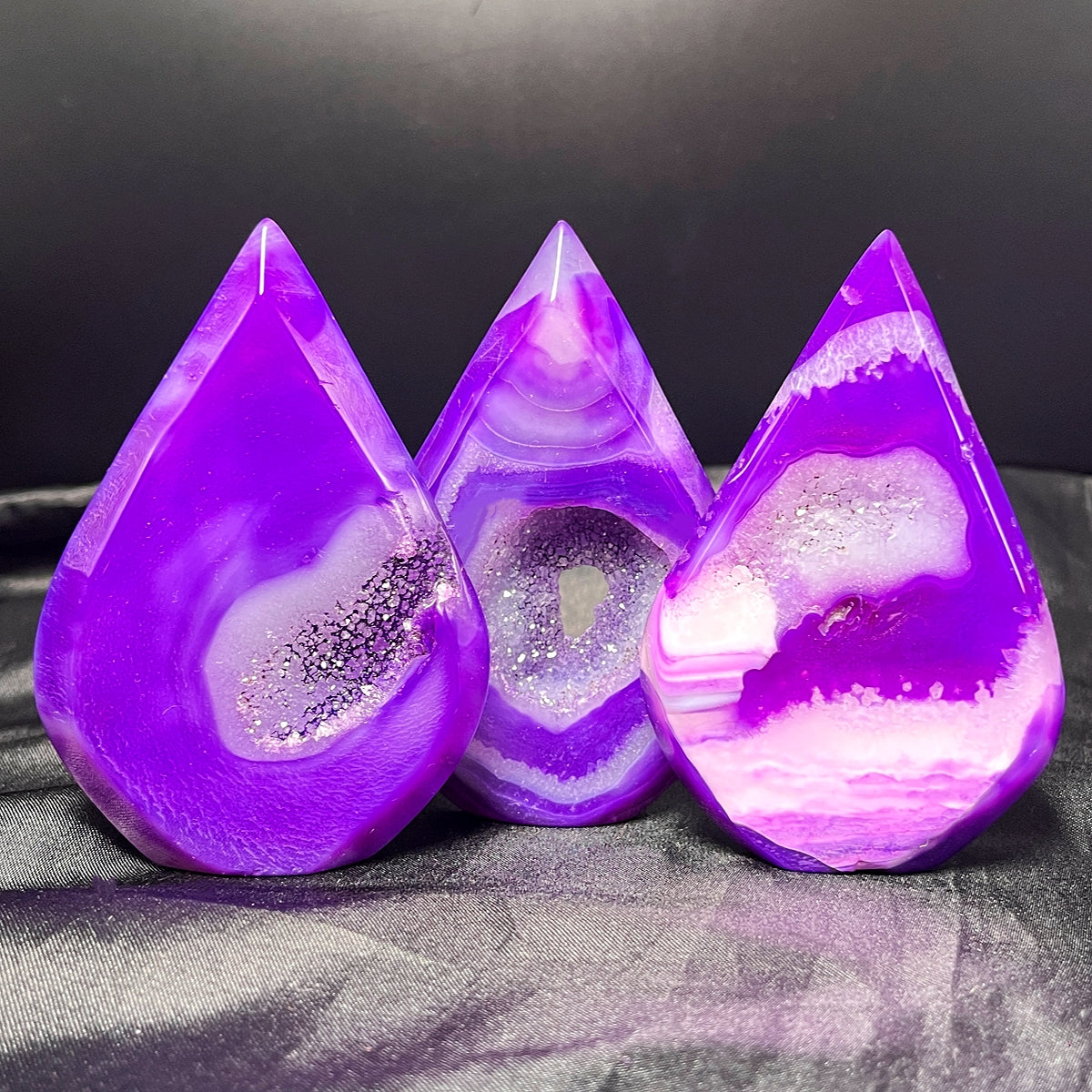 Natural Purple wrapped silk crystal cave agate ornament Heal ing Gemstone Home Decor