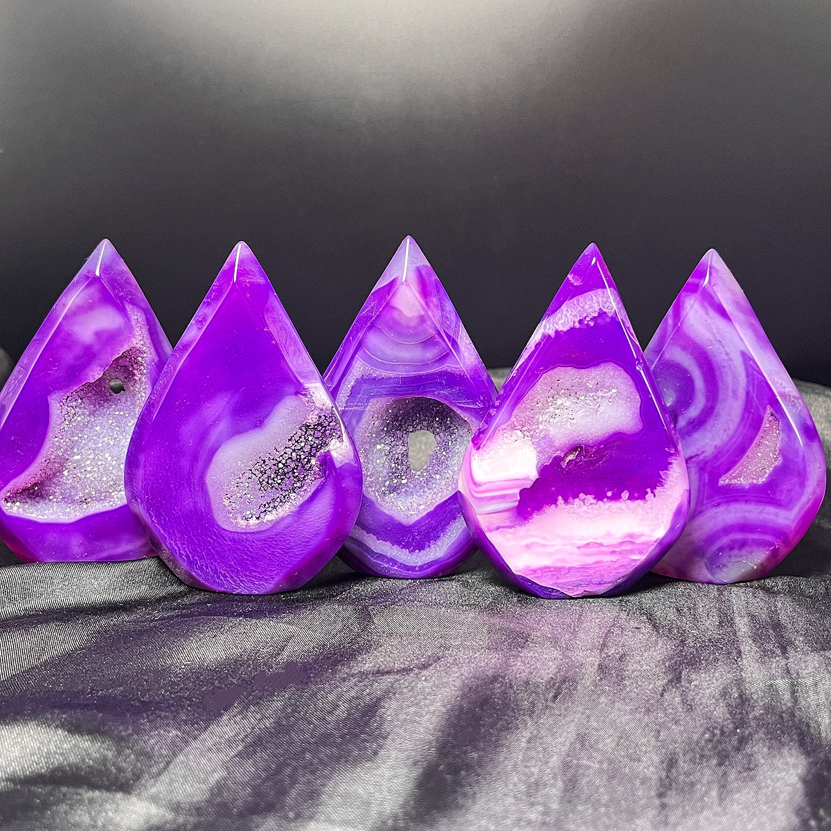 Natural Purple wrapped silk crystal cave agate ornament Heal ing Gemstone Home Decor