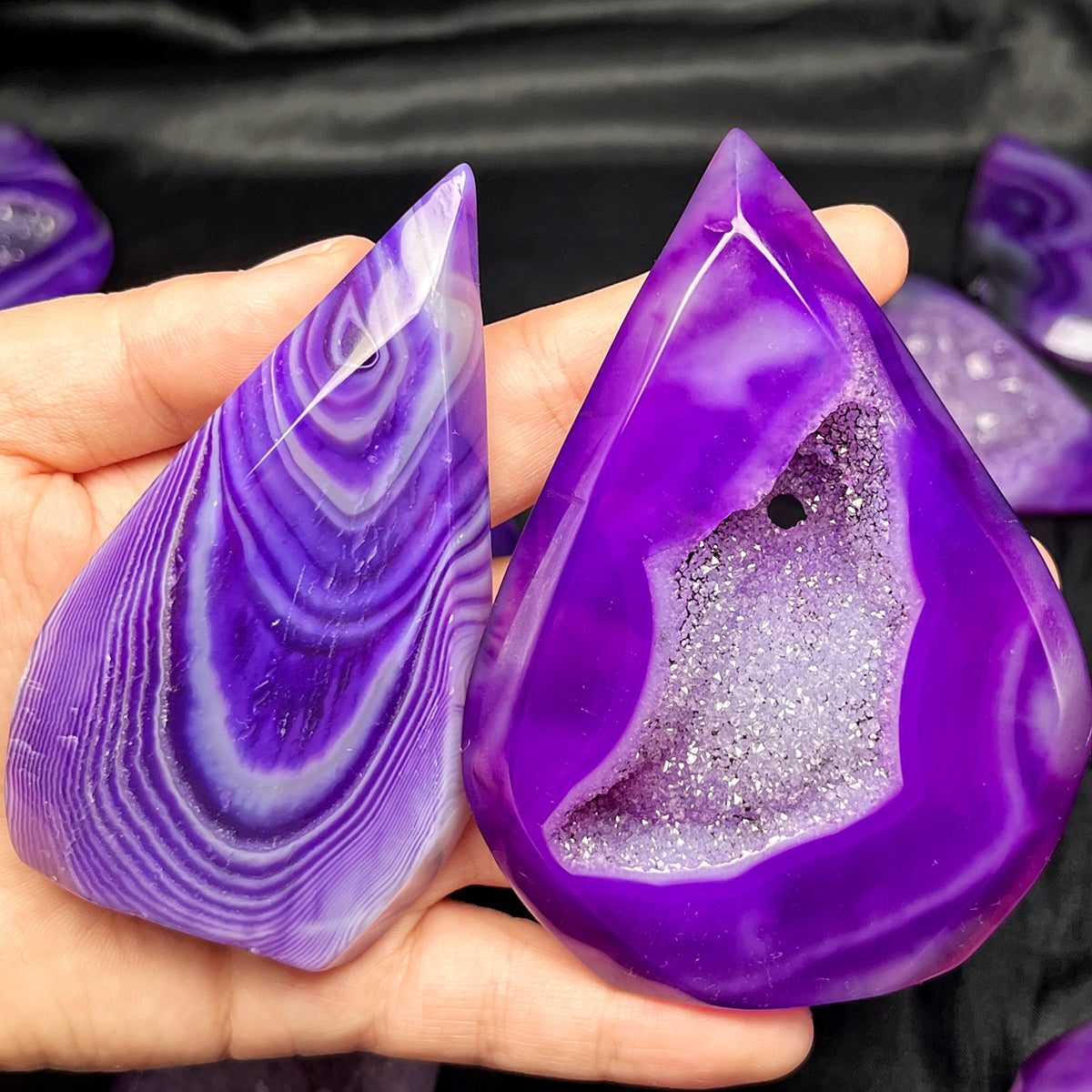 Natural Purple wrapped silk crystal cave agate ornament Heal ing Gemstone Home Decor