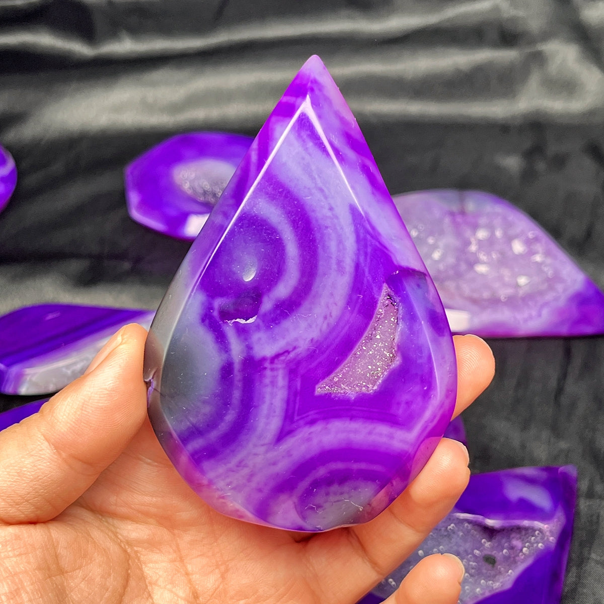 Natural Purple wrapped silk crystal cave agate ornament Heal ing Gemstone Home Decor