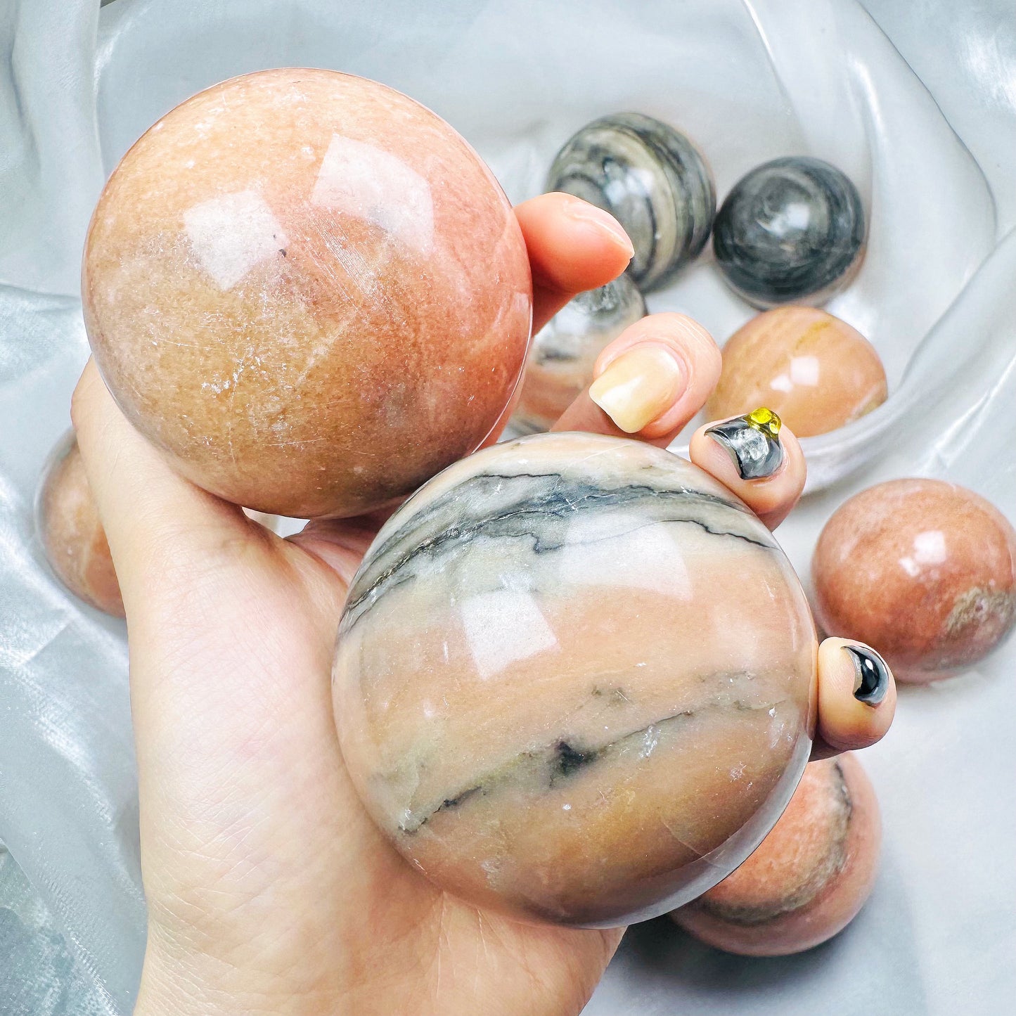 Natural Orange striped stone ball Heal ing Gemstone Home Decor
