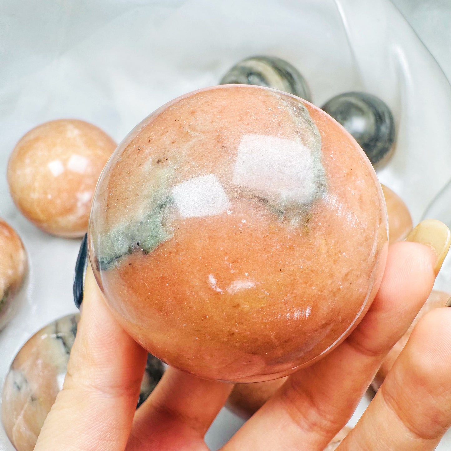 Natural Orange striped stone ball Heal ing Gemstone Home Decor