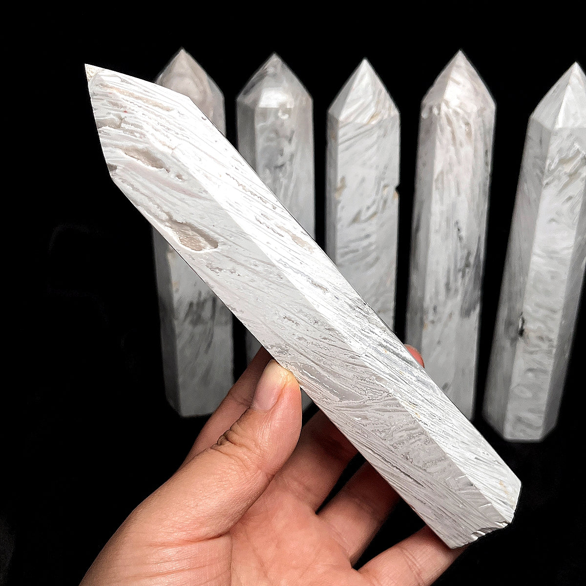 Natural White Mexican agate pillar Heal ing Gemstone Home Decor