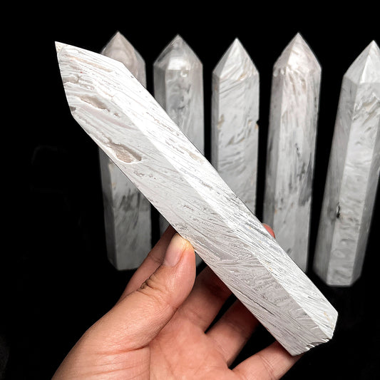Natural White Mexican agate pillar Heal ing Gemstone Home Decor