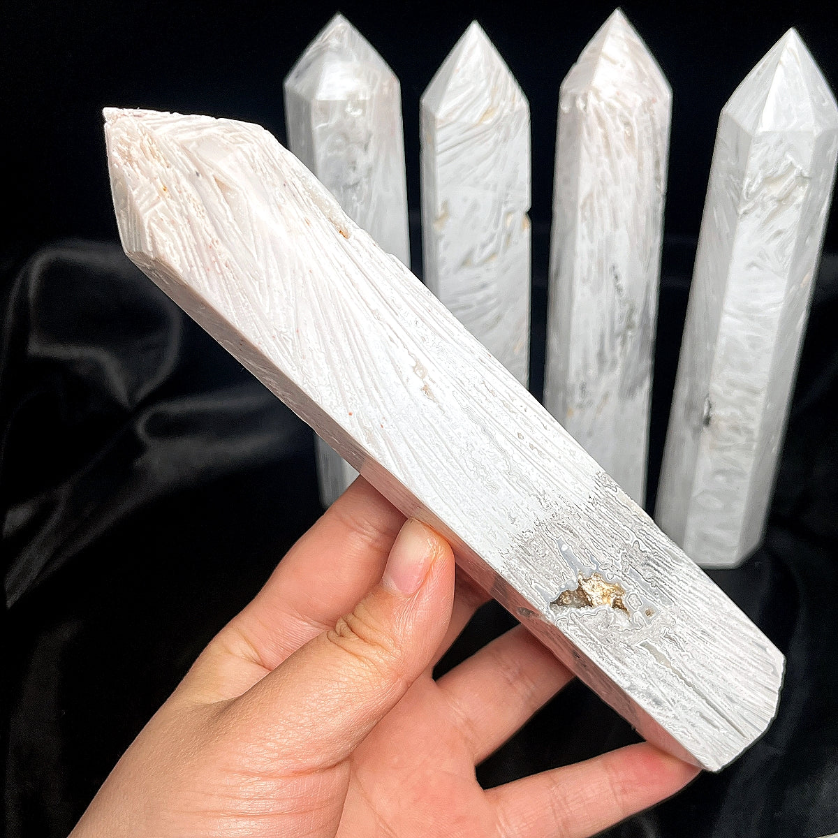 Natural White Mexican agate pillar Heal ing Gemstone Home Decor