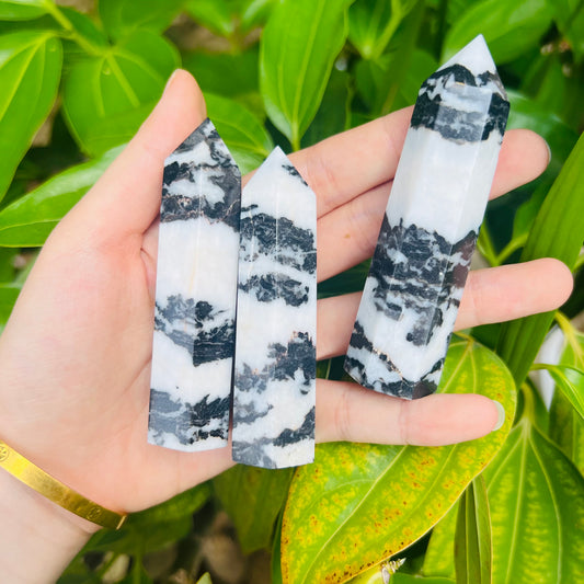Natural Black spotted horse pillar Heal ing Gemstone Home Decor