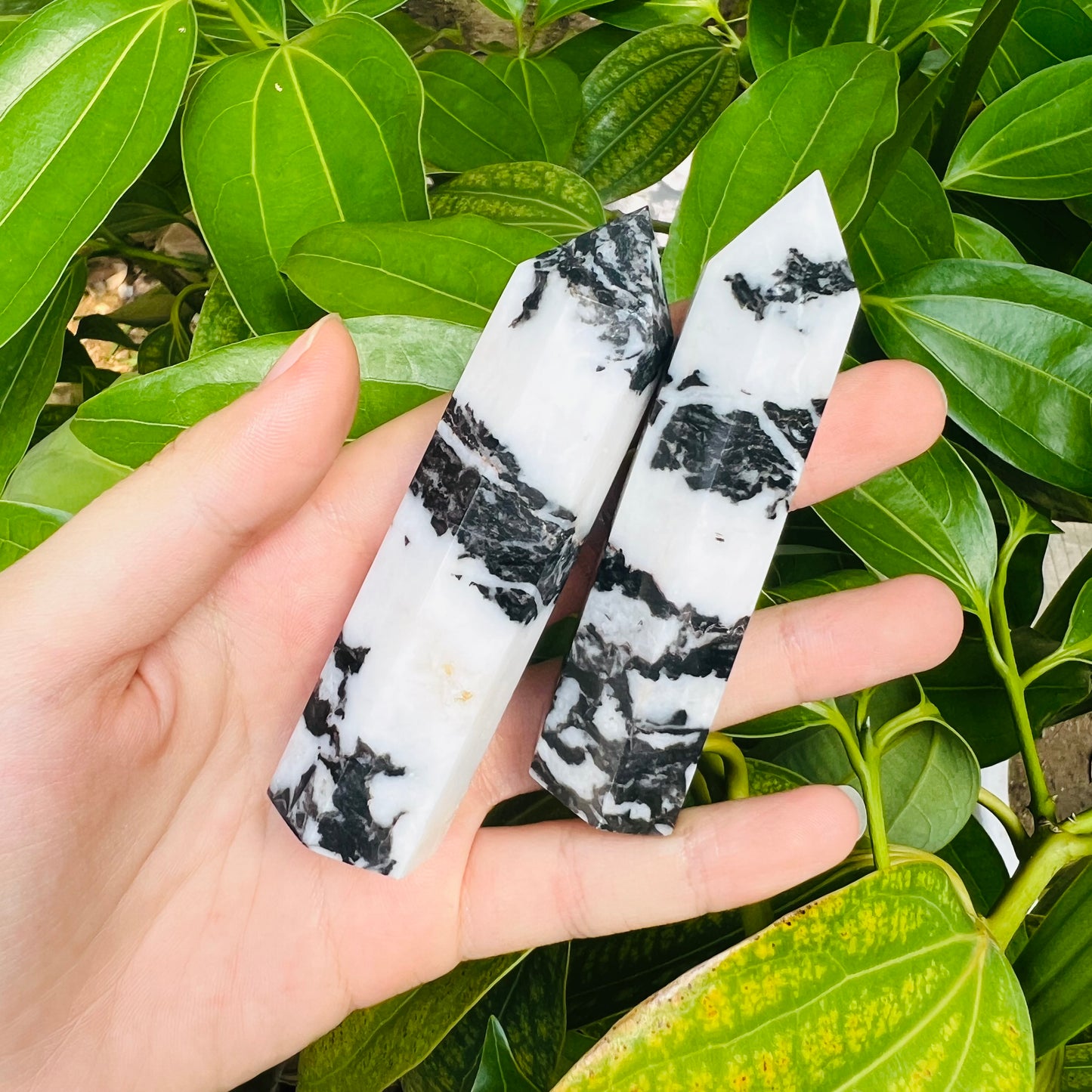 Natural Black spotted horse pillar Heal ing Gemstone Home Decor