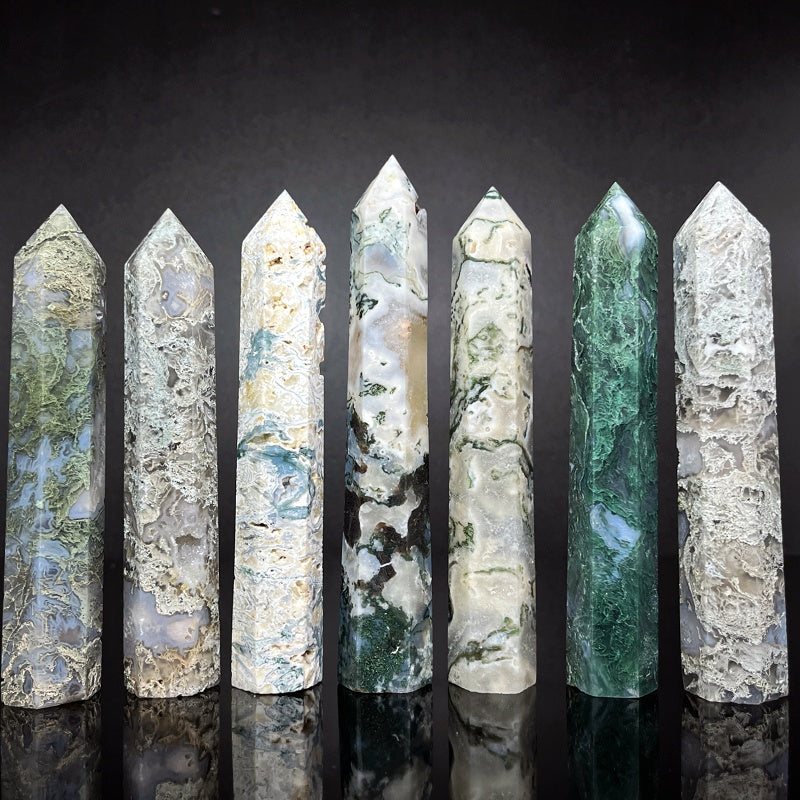 Natural Water grass agate single pointed pillar Heal ing Gemstone Home Decor