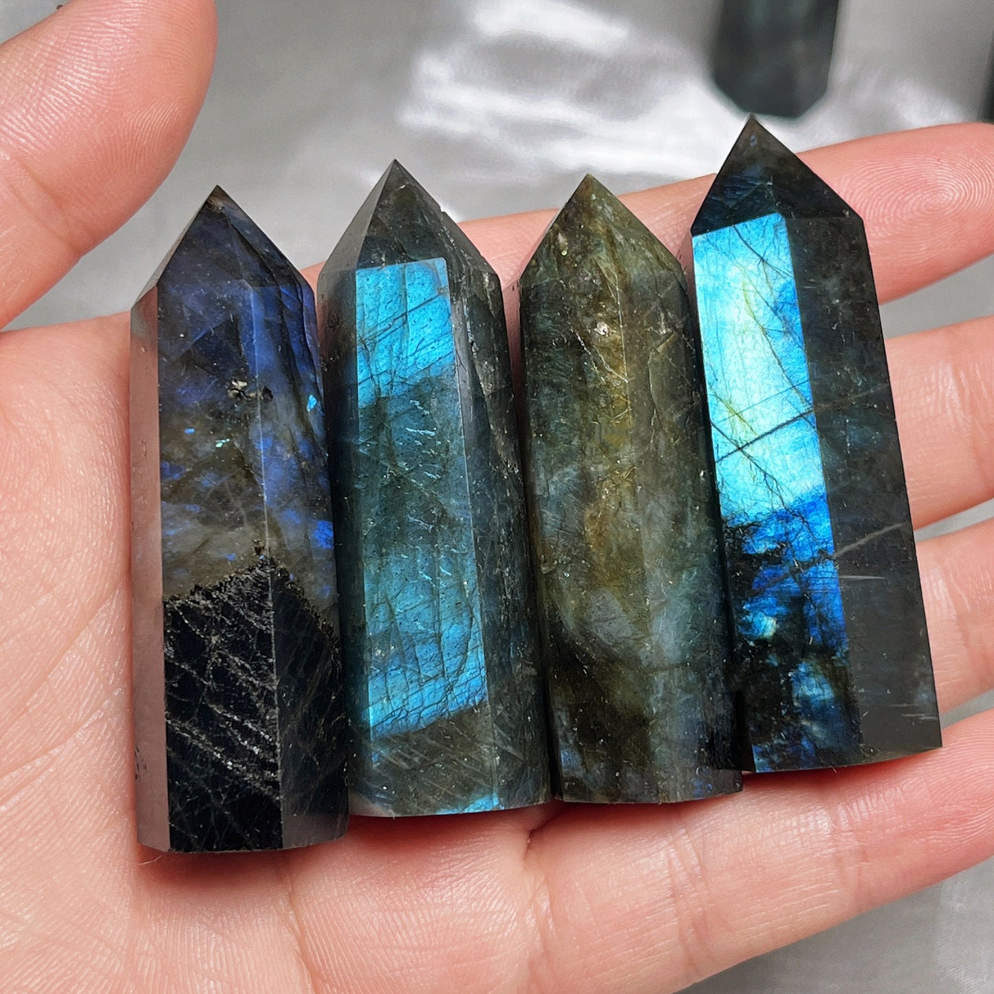 Natural Blue light elongated stone standard column Heal ing Gemstone Home Decor