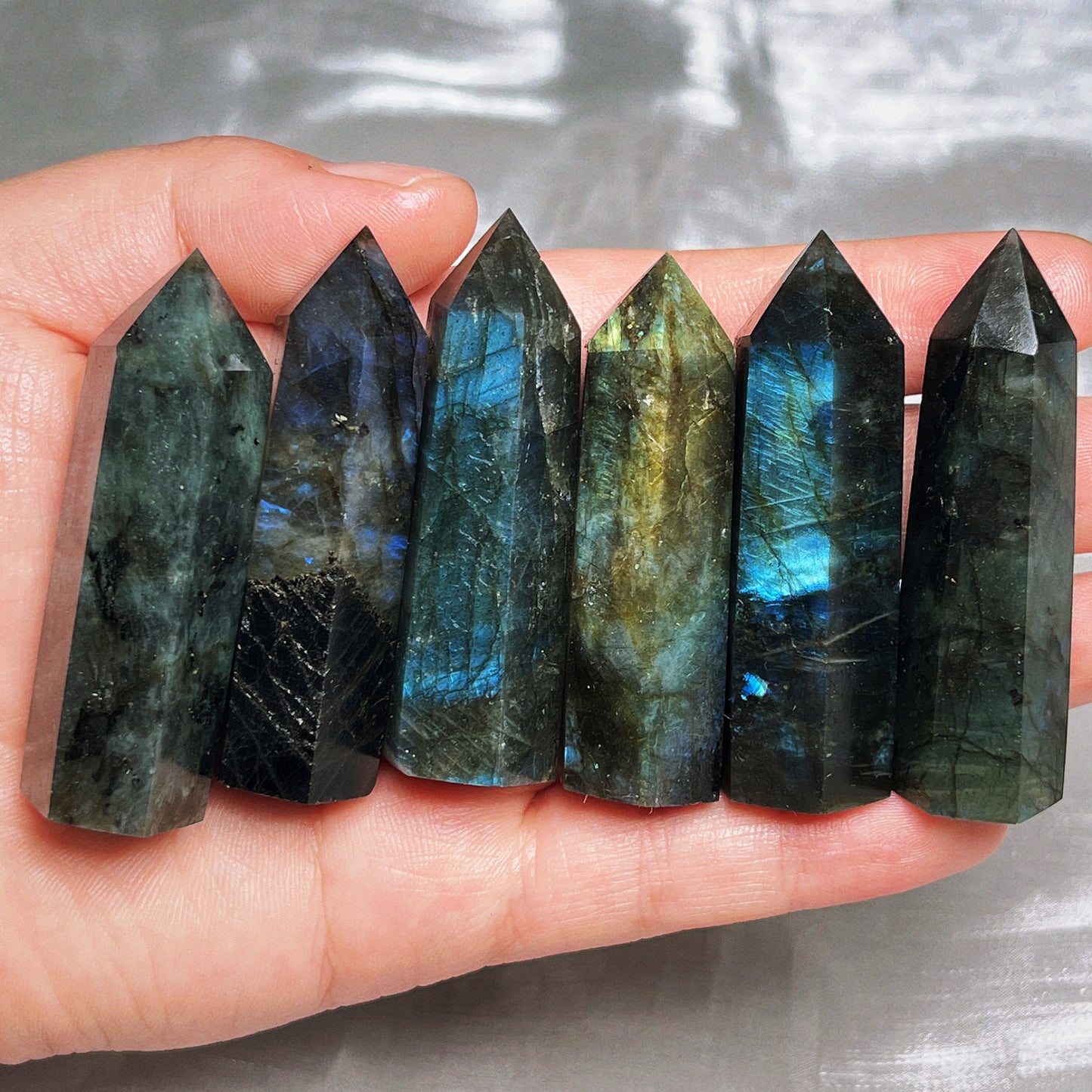 Natural Blue light elongated stone standard column Heal ing Gemstone Home Decor