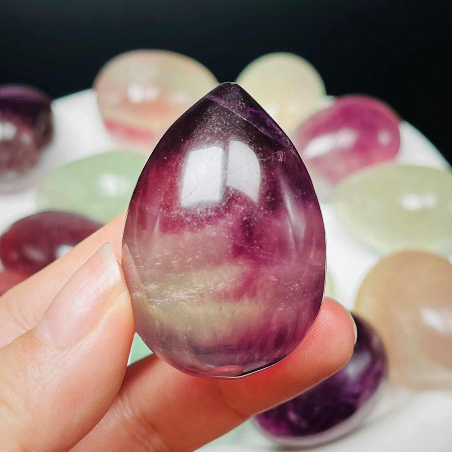 Natural Candy fluorite carved egg Heal ing Gemstone Home Decor