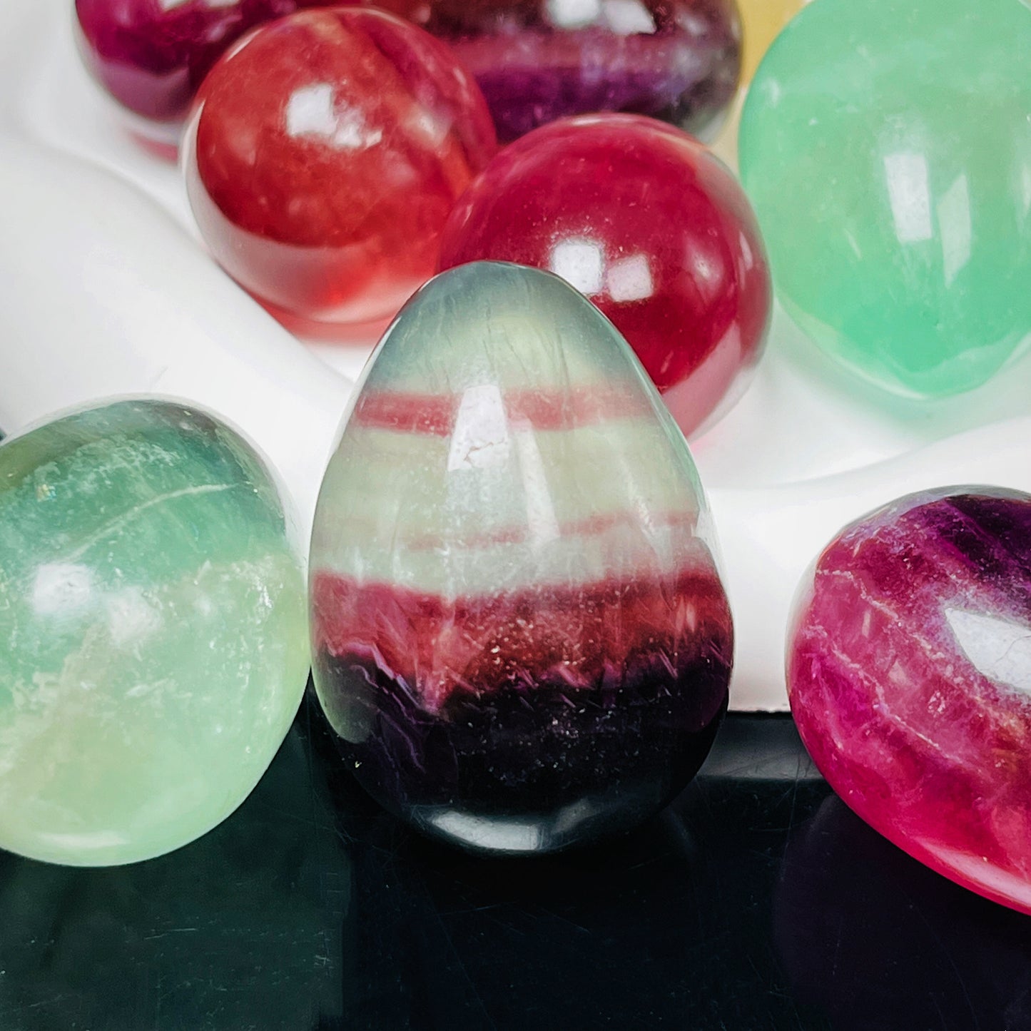 Natural Candy fluorite carved egg Heal ing Gemstone Home Decor