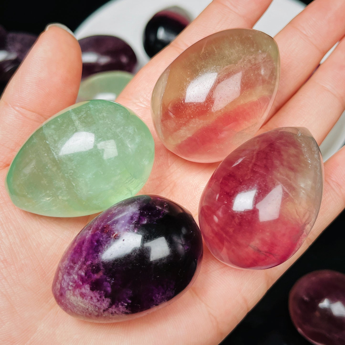 Natural Candy fluorite carved egg Heal ing Gemstone Home Decor