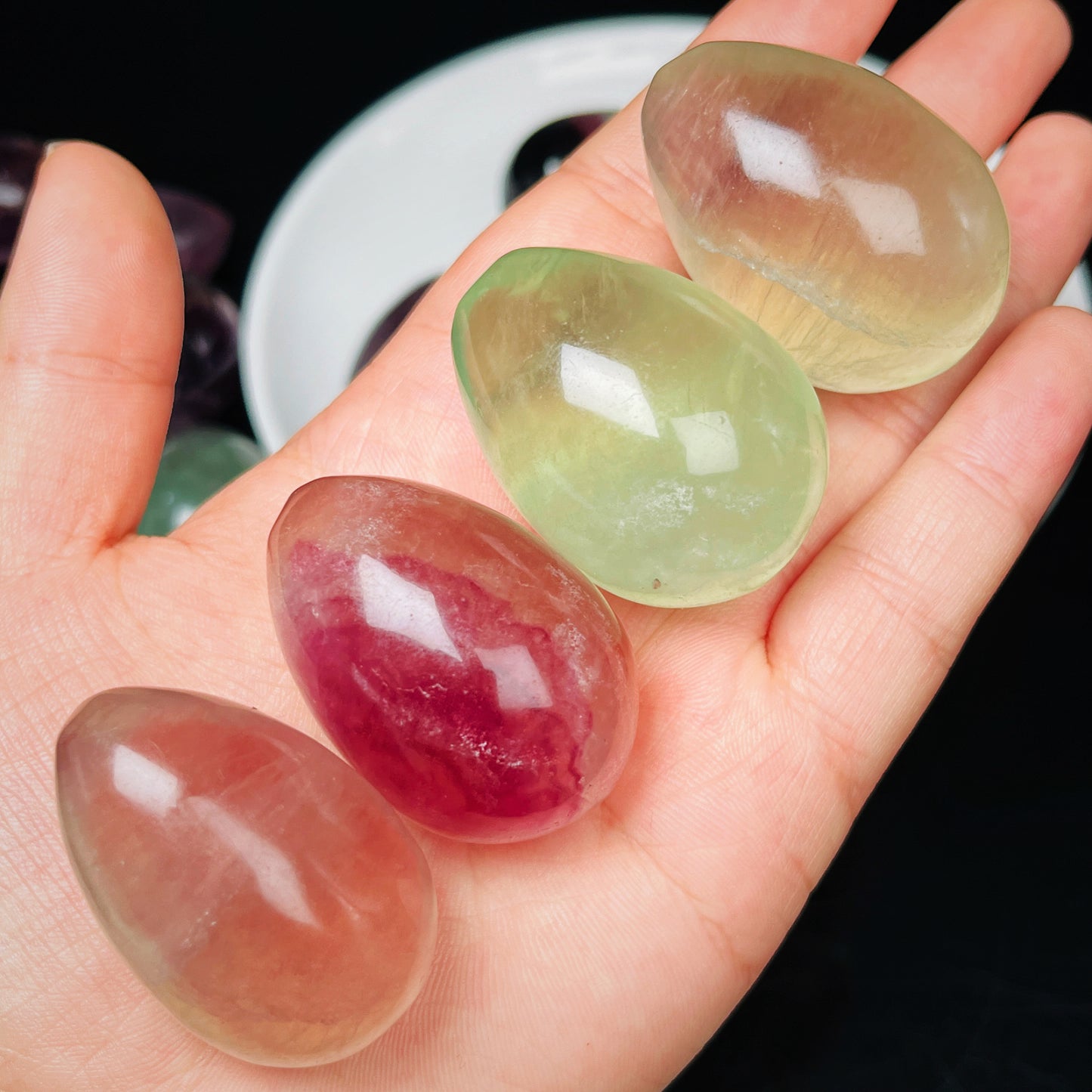 Natural Candy fluorite carved egg Heal ing Gemstone Home Decor