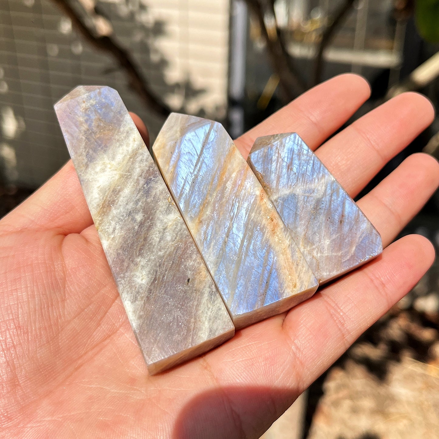 Natural Moonlight Stone Square Column Heal ing Gemstone Home Decor