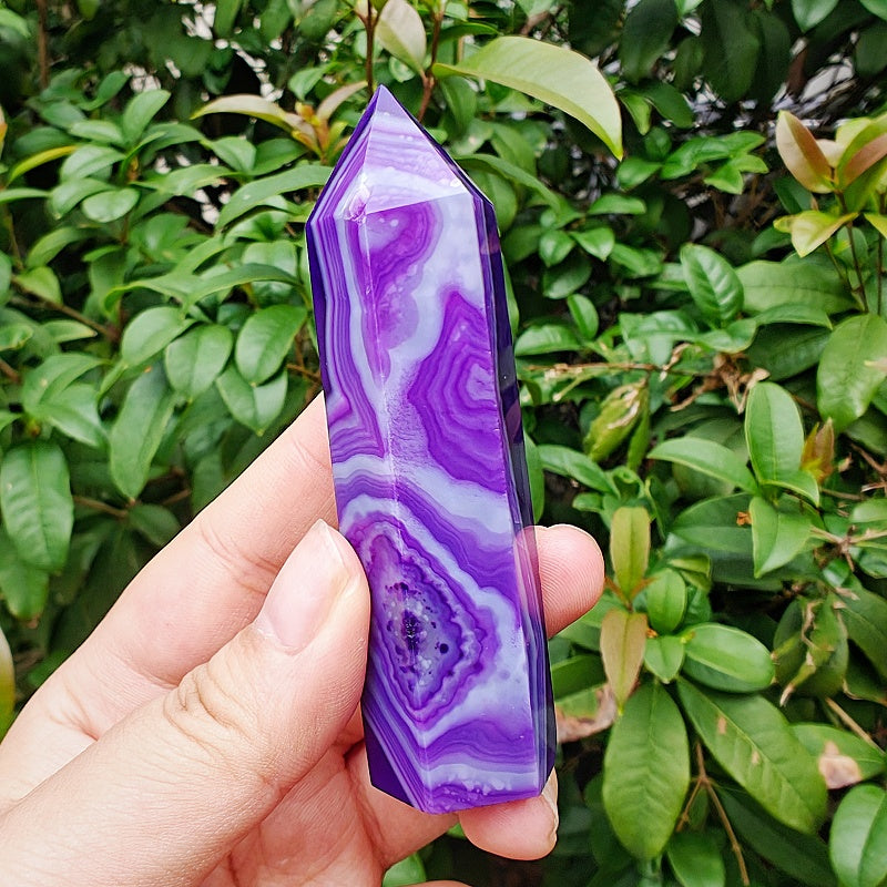 Natural Purple wrapped agate single pointed pillar Heal ing Gemstone Home Decor