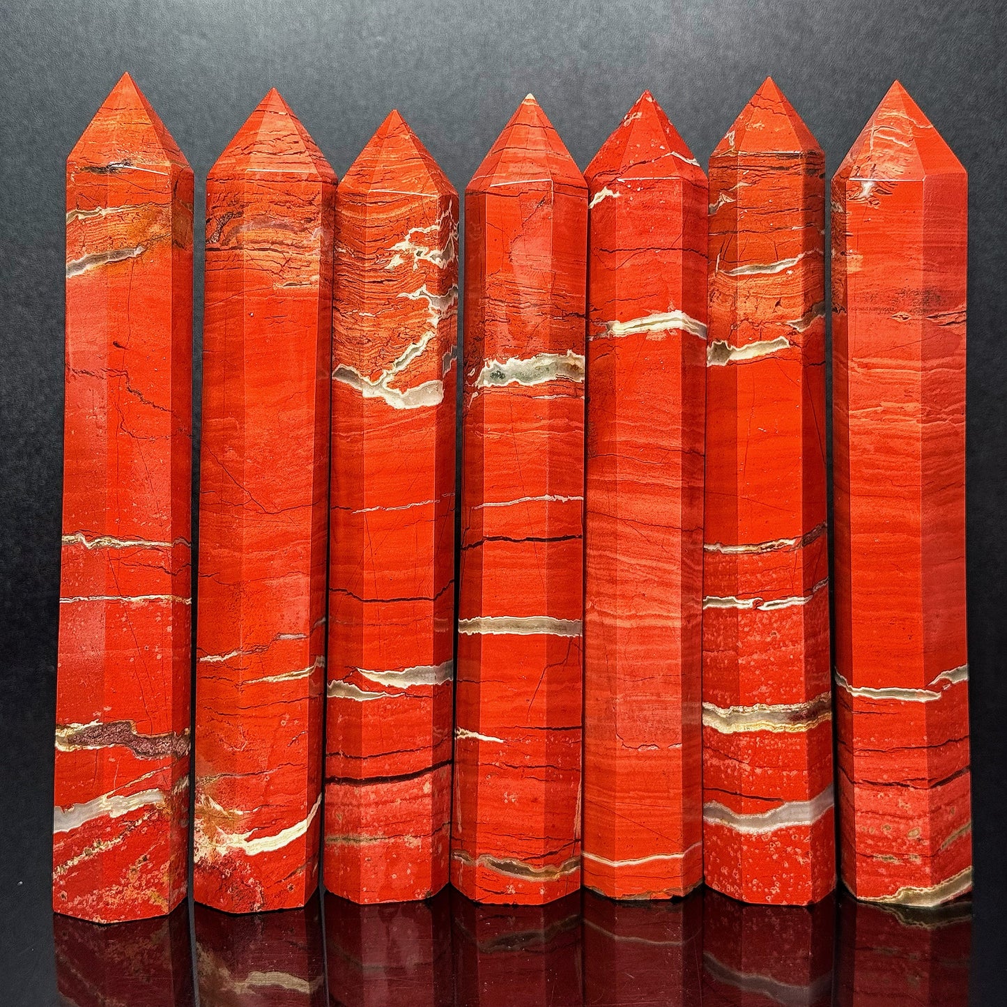 Natural Red jade single pointed pillar Heal ing Gemstone Home Decor