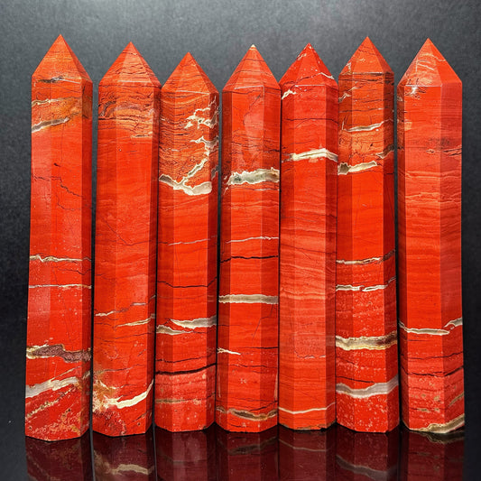 Natural Red jade single pointed pillar Heal ing Gemstone Home Decor