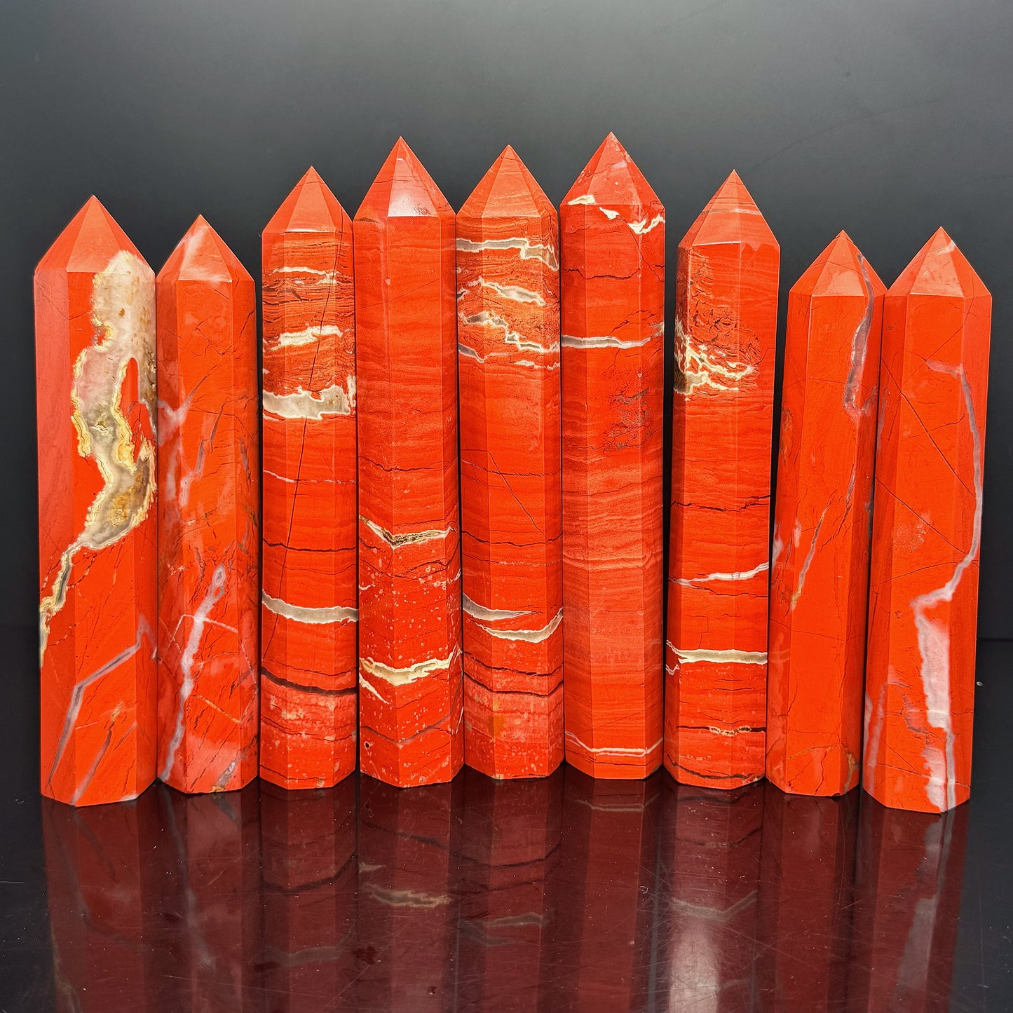 Natural Red jade single pointed pillar Heal ing Gemstone Home Decor