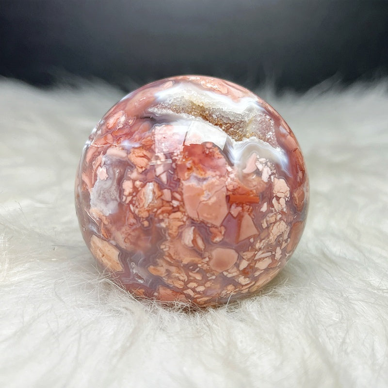 Natural Pink cherry blossom agate ball Heal ing Gemstone Home Decor
