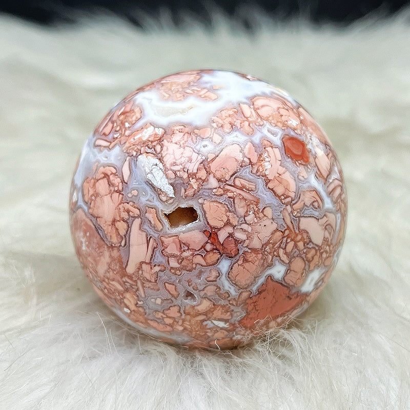 Natural Pink cherry blossom agate ball Heal ing Gemstone Home Decor