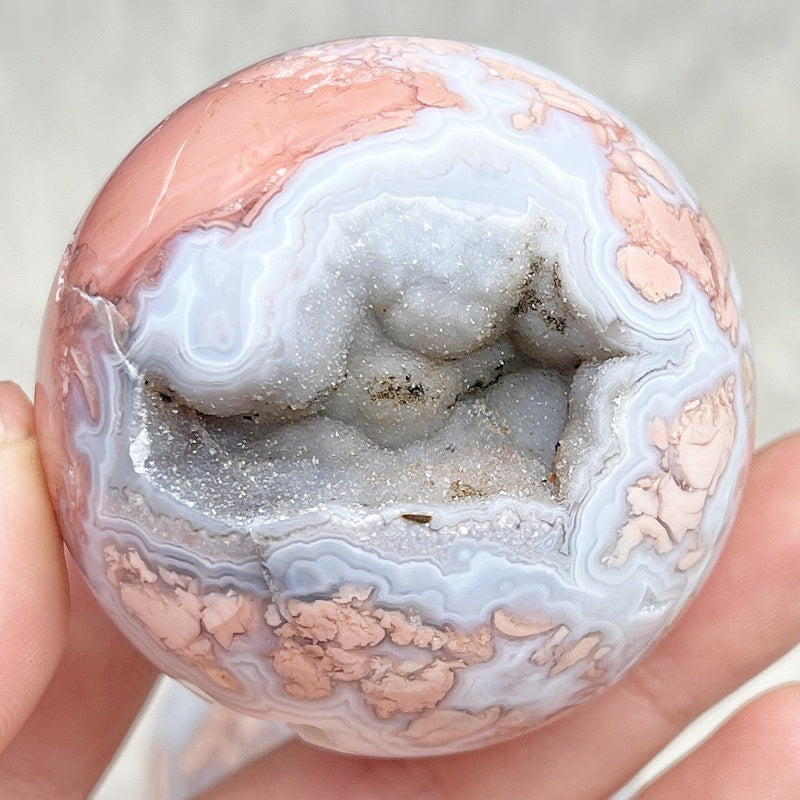 Natural Pink cherry blossom agate ball Heal ing Gemstone Home Decor