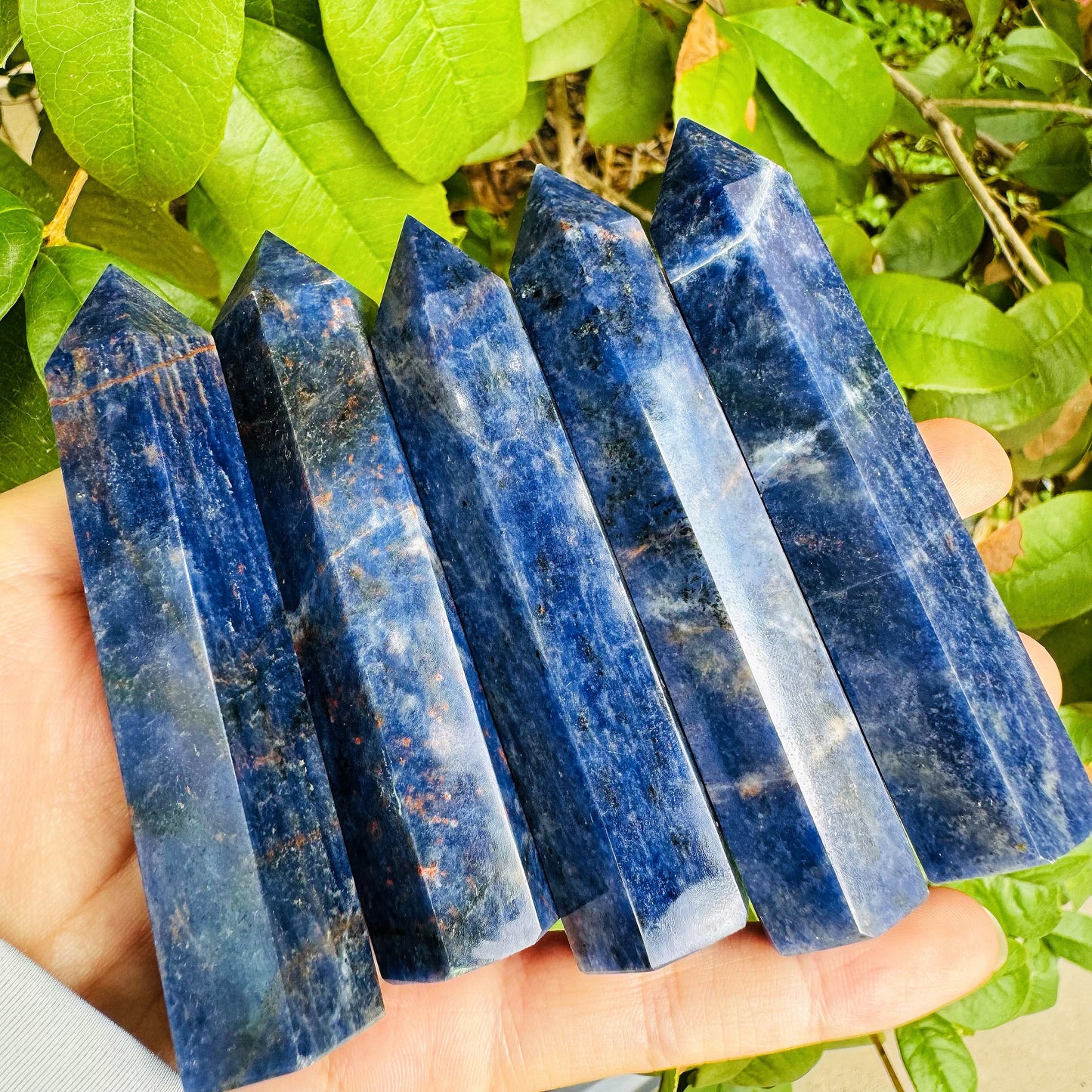 Natural Blue patterned stone single pointed column Heal ing Gemstone Home Decor