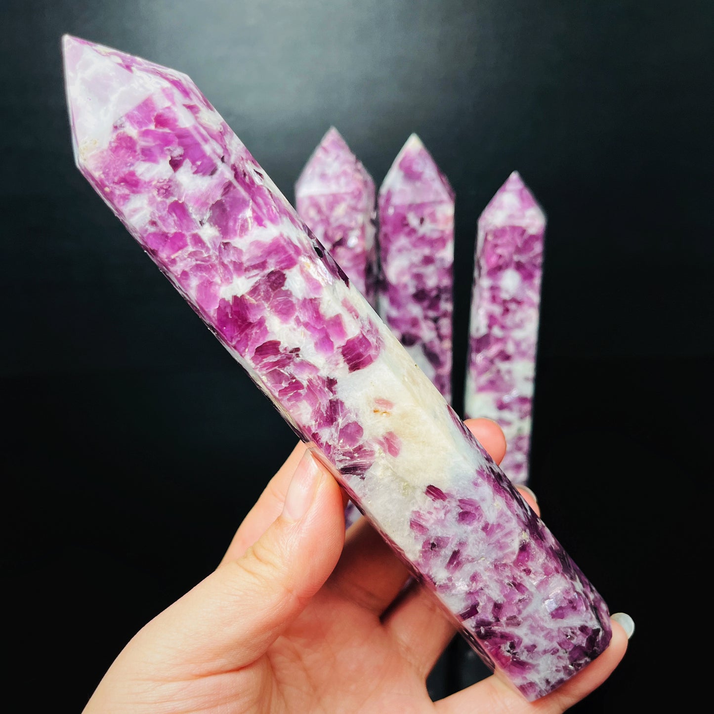 Natural Purple lithium mica single pointed large column Heal ing Gemstone Home Decor