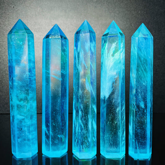 Blue plated fused stone single pointed column Heal ing Gemstone Home Decor